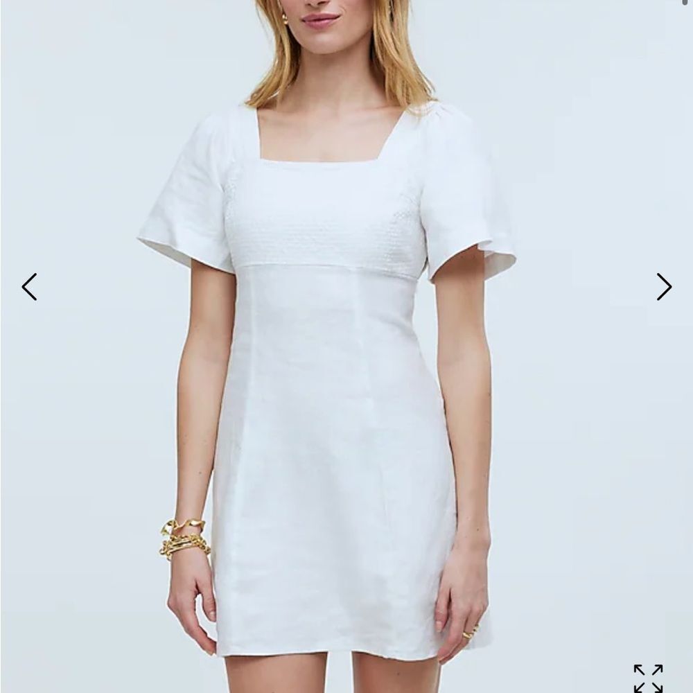 Madewell Square-Neck Mini Dress in 100% Linen Womens Size 6 White - Picture 3 of 12